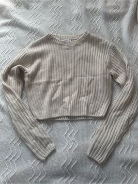 Ardene Cream Ribbed Cropped Sweater